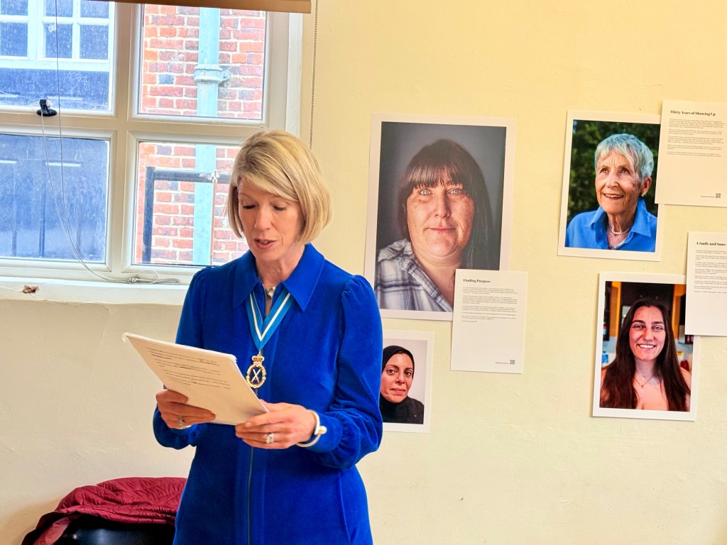 Pippa Kirkbride as High Sheriff of Buckinghamshire giving a speech launching the Shout Volunteering project